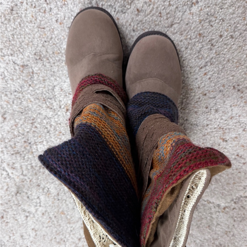 Muk Luks Brown Suede Slip-On Boot with Rubber Heel Patch